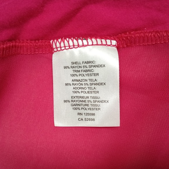 Ellen Tracy Top MED Fuchsia Pink Mixed Media Sheer Back Stretch Short Sl Tunic - Picture 2 of 6